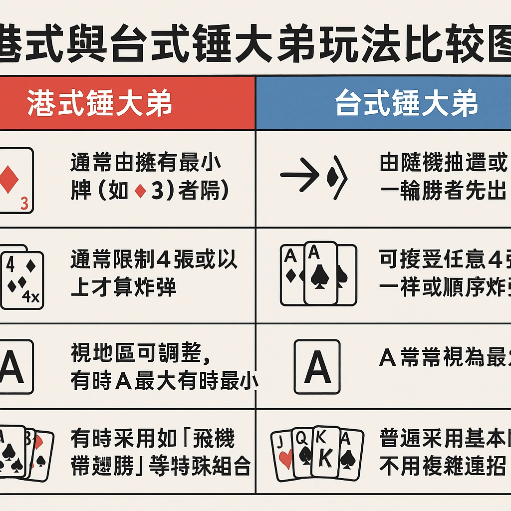 港式與台式鋤大弟玩法比較圖